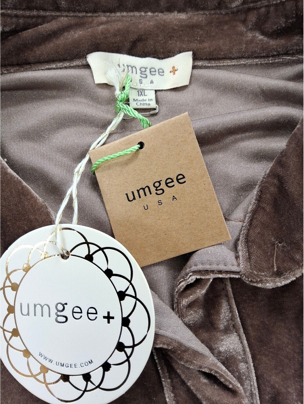 Umgee USA Brown Velvet like Tiered Shirt Dress Size 1XL - Picture 2 of 7
